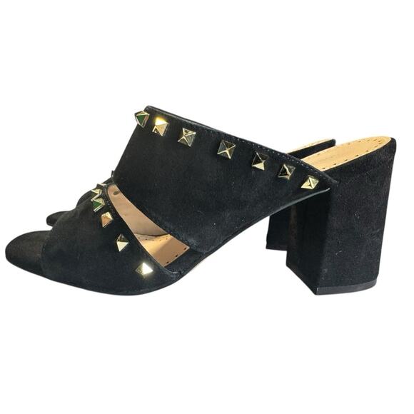 Adrienne Vittadini Black Suede Studded Slide Mules Block Heel Street Chic Sz 6M - Picture 2 of 8
